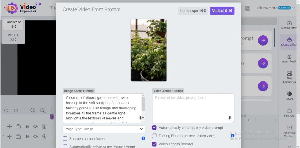 Preview of an AI-generated image in VideoExpress AI, showing the scene created from the entered prompt for a YouTube Short
