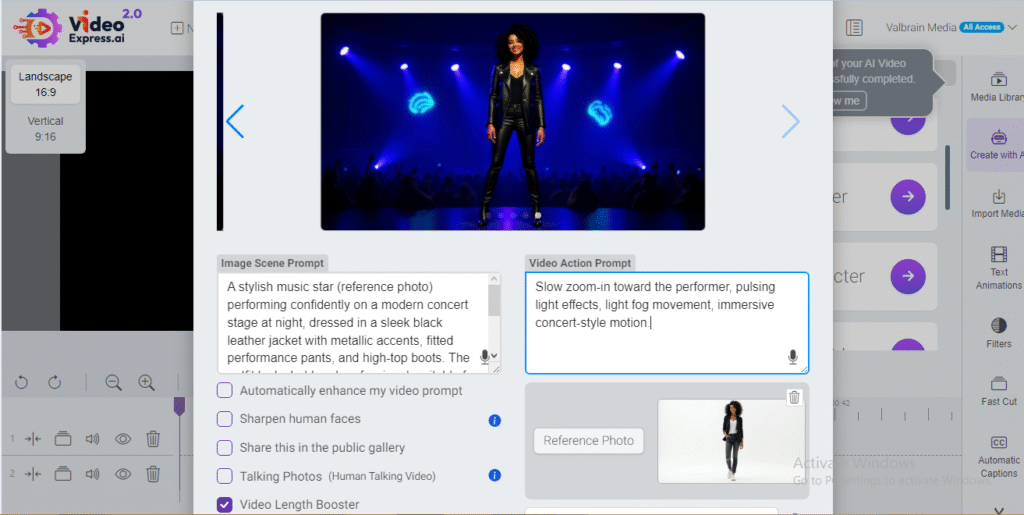 Consistent character in VideoExpress AI delivering a performance scene.